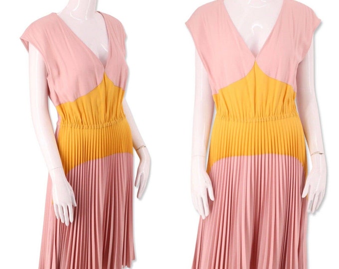 PRADA dress, pink and yellow Spring Pleated Fit and Flare Dress, miu miu dress SZ L