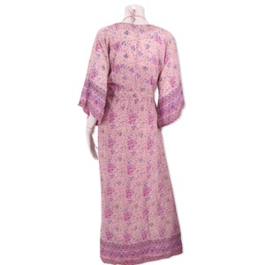 70s India print cotton peasant dress set M, vintage 1970s pink block print halter and caftan outfit, sheer cotton duster robe adini phool image 4