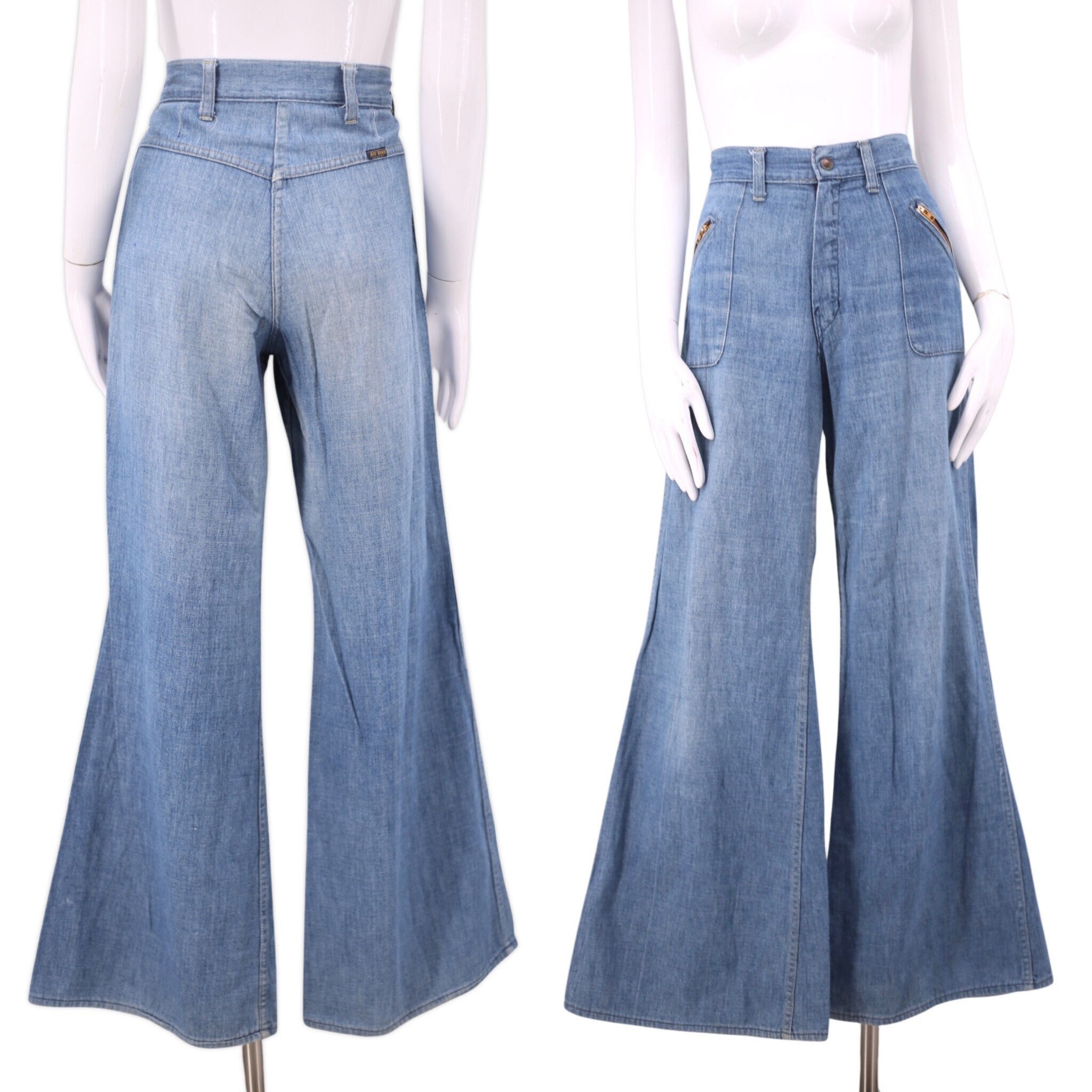 70s sz 32 denim high waisted wide bell bottom jeans / vintage 1970s Big ...