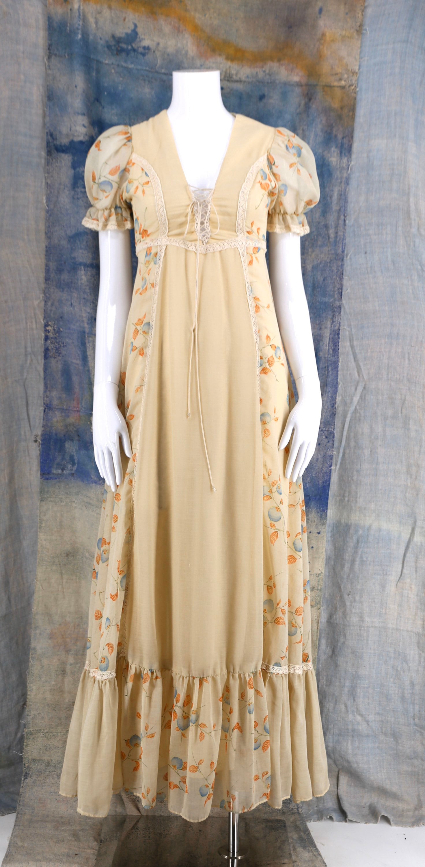 70s GUNNE SAX lace up bodice prairie peasant print dress sz 9 / vintage ...