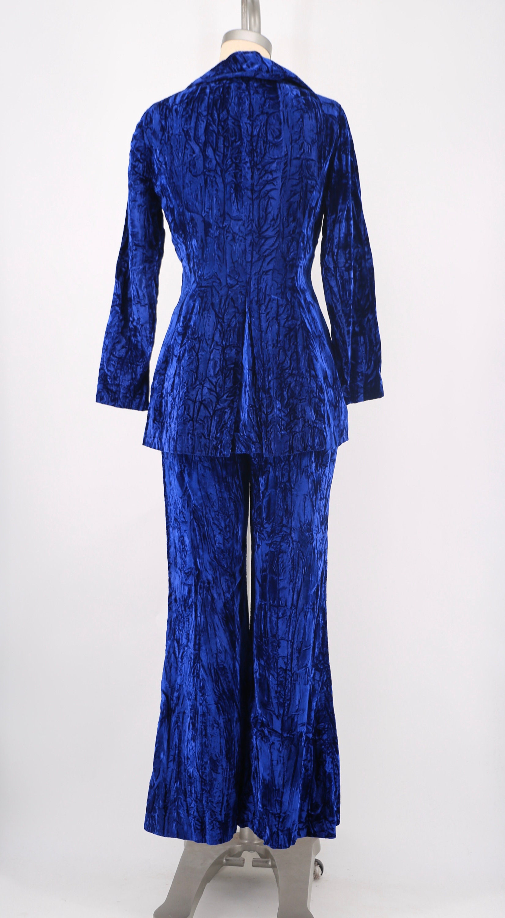 60s crushed velvet sapphire blue bell bottom suit