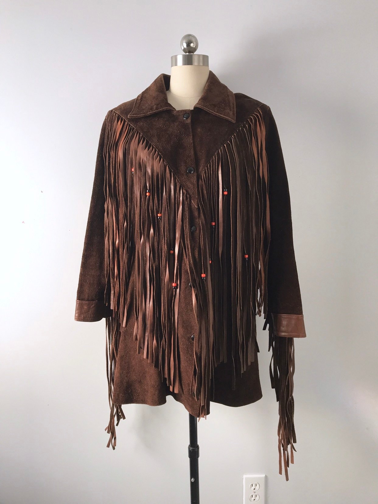 70s ROCK & ROLL brown suede leather ultimate beaded fringe festival ...