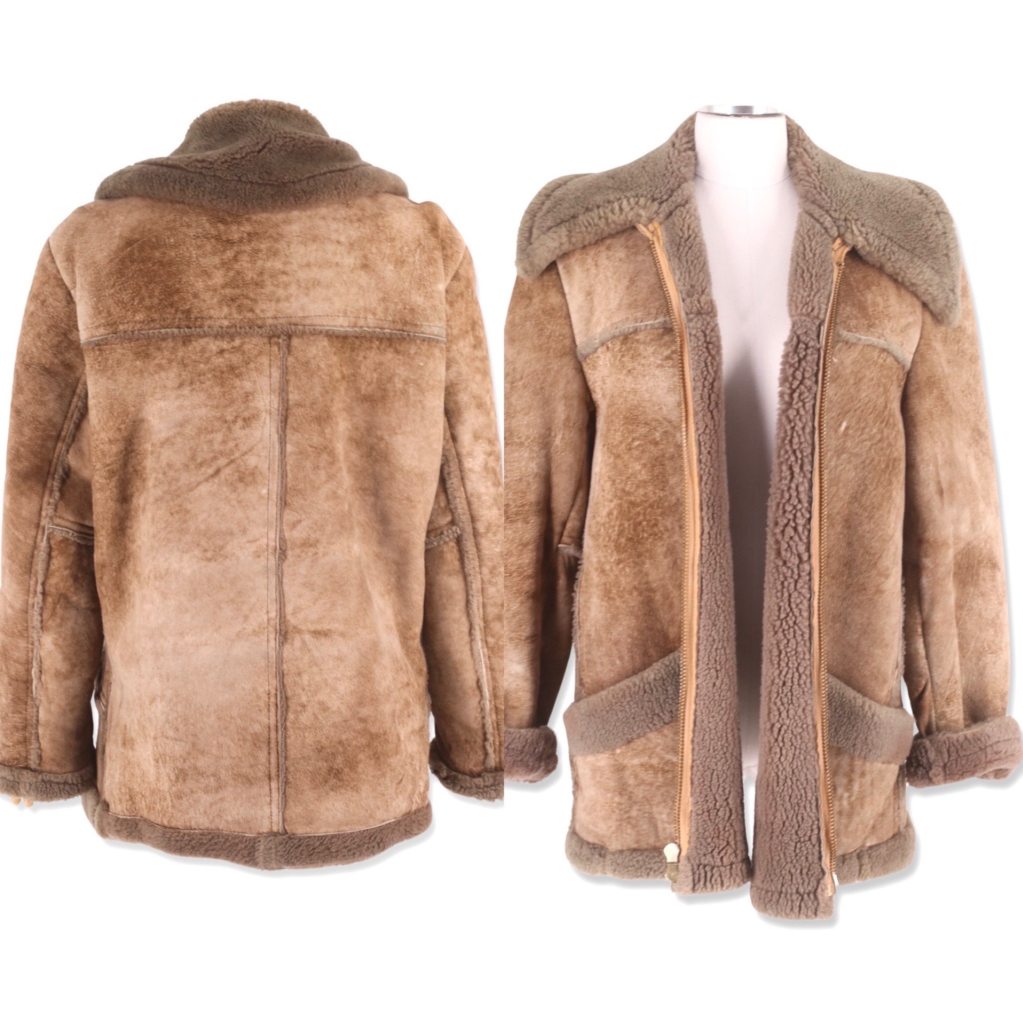 Vintage Shearling Coat M 1970s Men s Women s Suede Western Ranch