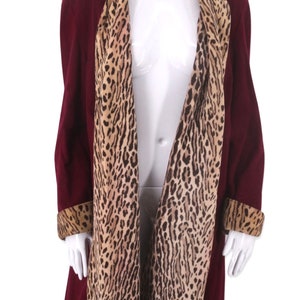 40s hooded leopard swing coat, vintage 1940s cranberry winter coat, cheetah print coat, 30s Deco coat M/L image 2