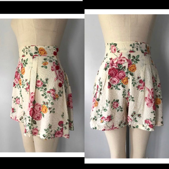 40s floral shorts size 27" / vintage hi waisted pl