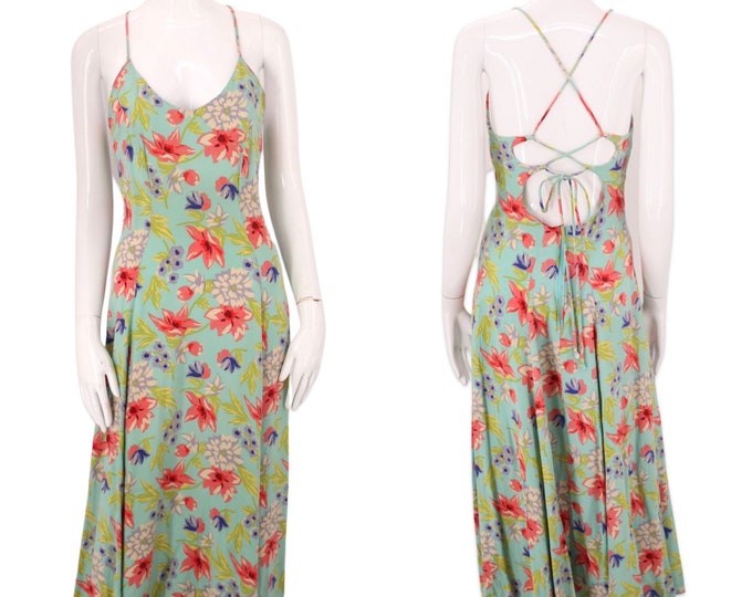 90s BETSEY JOHNSON rayon print sun Dress 6 / vintage 1990s floral print strappy summer dress S