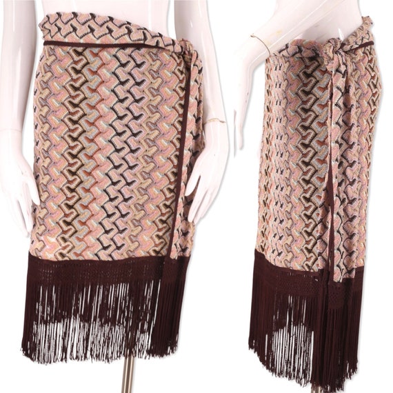 MISSONI knit fringe skirt 8, vintage signature zig