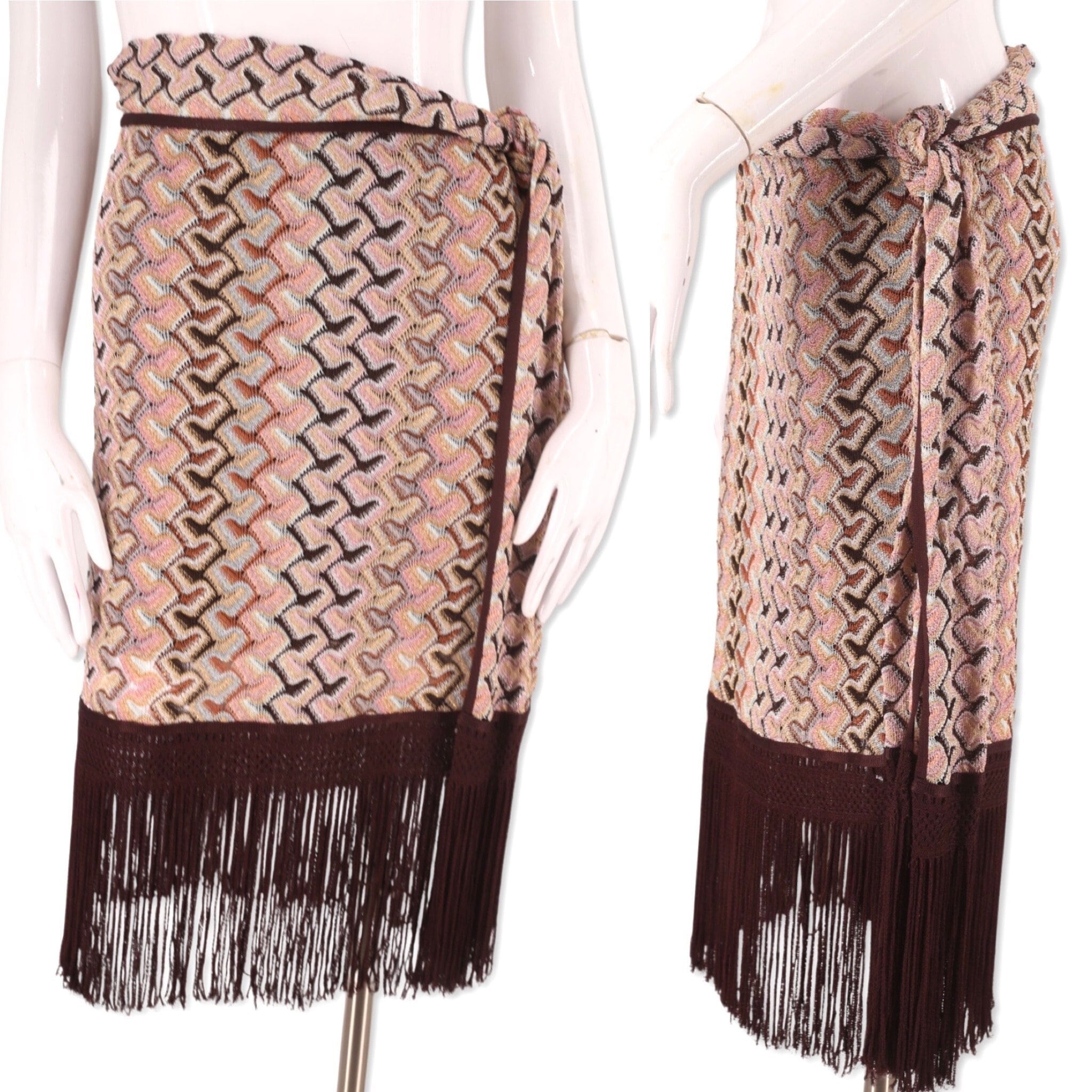 MISSONI Knit Fringe Skirt 8, Vintage Signature Zig Zag
