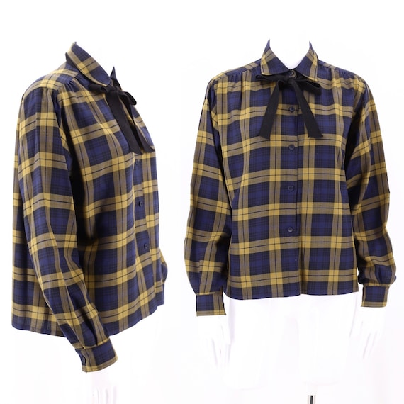 80s GUY LAROCHE plaid tie blouse 6 / vintage 1980s