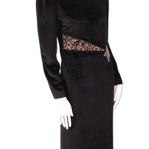 80s HANAE MORI vintage velvet dress 6 / black 1980s cocktail dress / celestial print evening holiday dress designer Japan M image 6