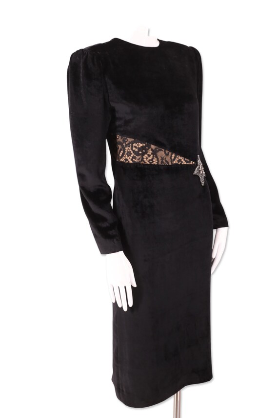 80s HANAE MORI vintage velvet dress 6 / black 198… - image 6