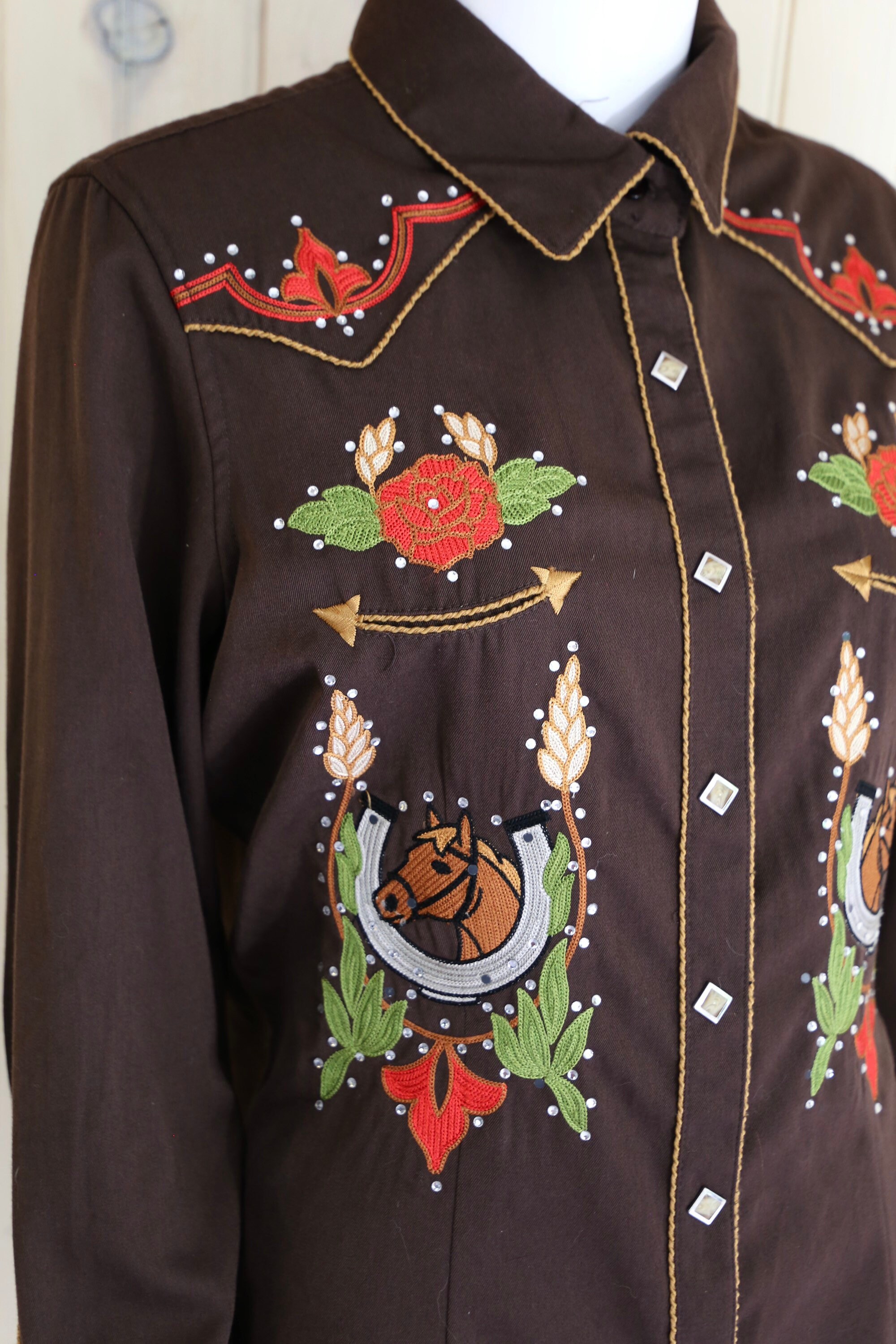 vintage Panhandle Slim rhinestone cowgirl shirt / brown embroidered ...