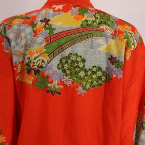 30s JAPAN kimono wool challis print robe / vintage 1930s export KIMONO in tangerine cherry blossom theme 20s image 5