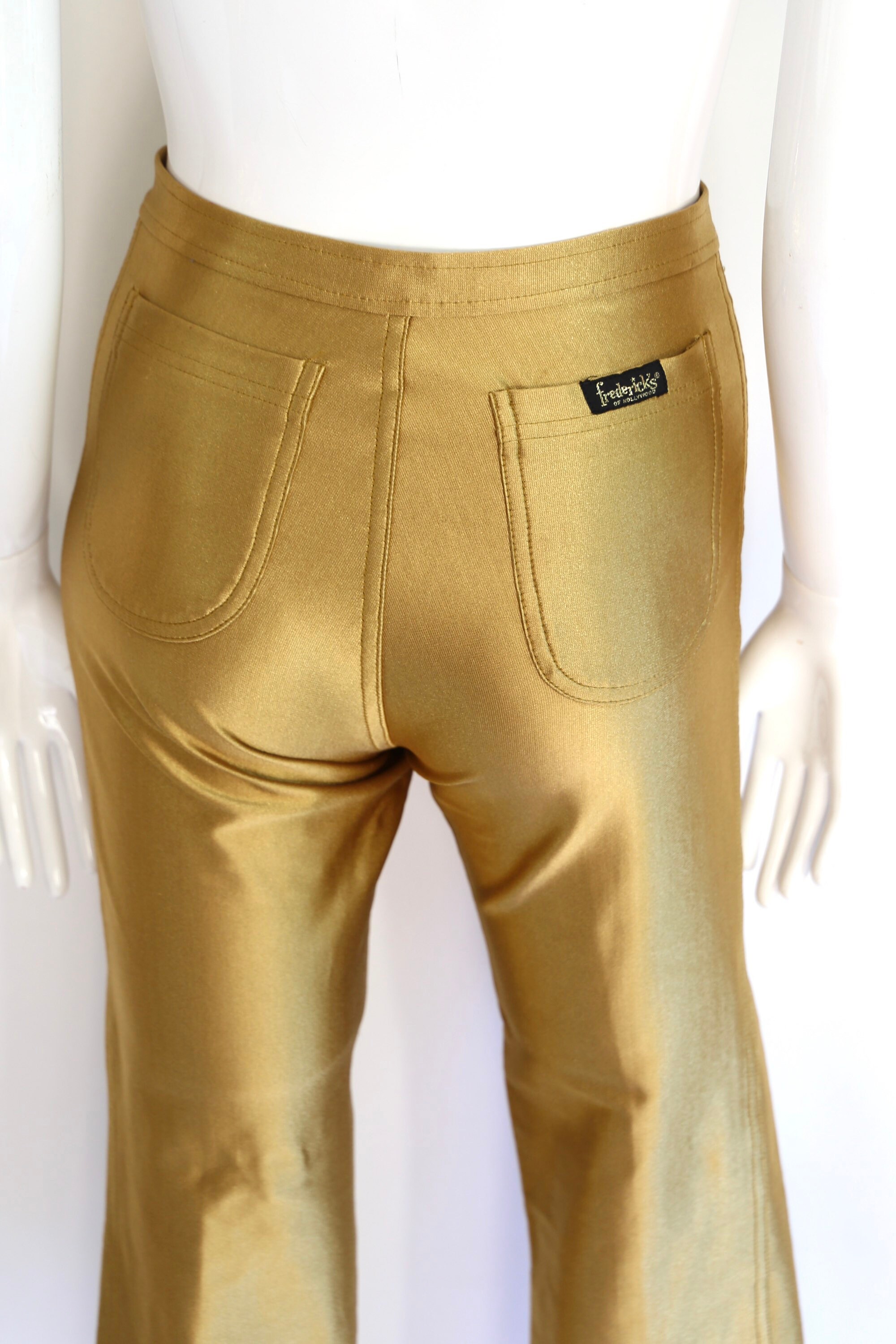 70s gold FREDERICKS of HOLLYWOOD original spandex disco pants M