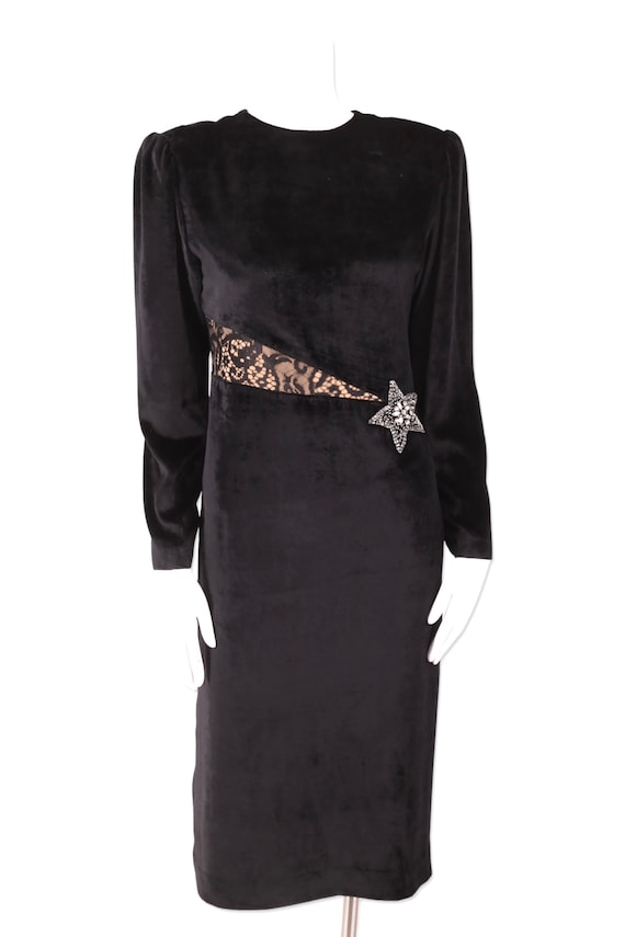 80s HANAE MORI vintage velvet dress 6 / black 198… - image 2