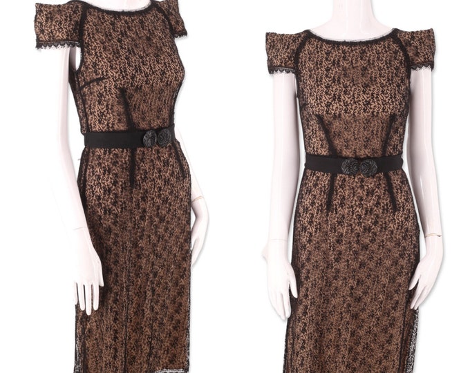 90s COLLETTE DINNIGAN 30s Deco lace dress, vintage 1990s designer black cocktail dress 6 Australia