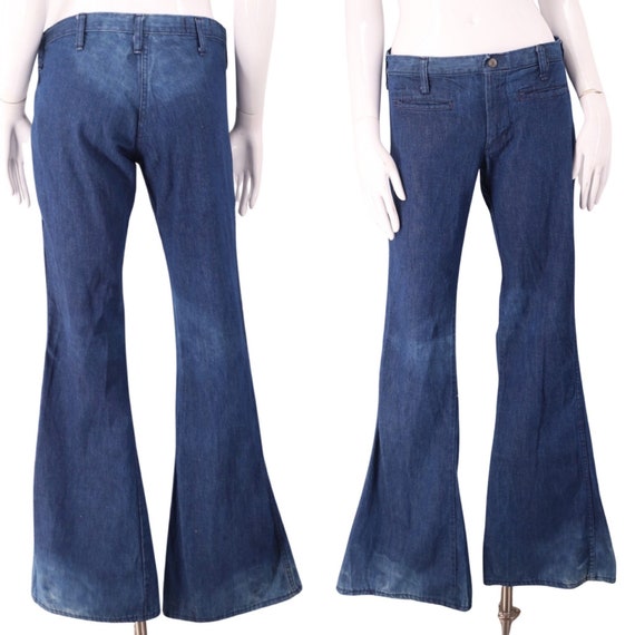 70s LANDLUBBER Low Rise Hip Huggers Denim Bell Bottoms Jeans 30