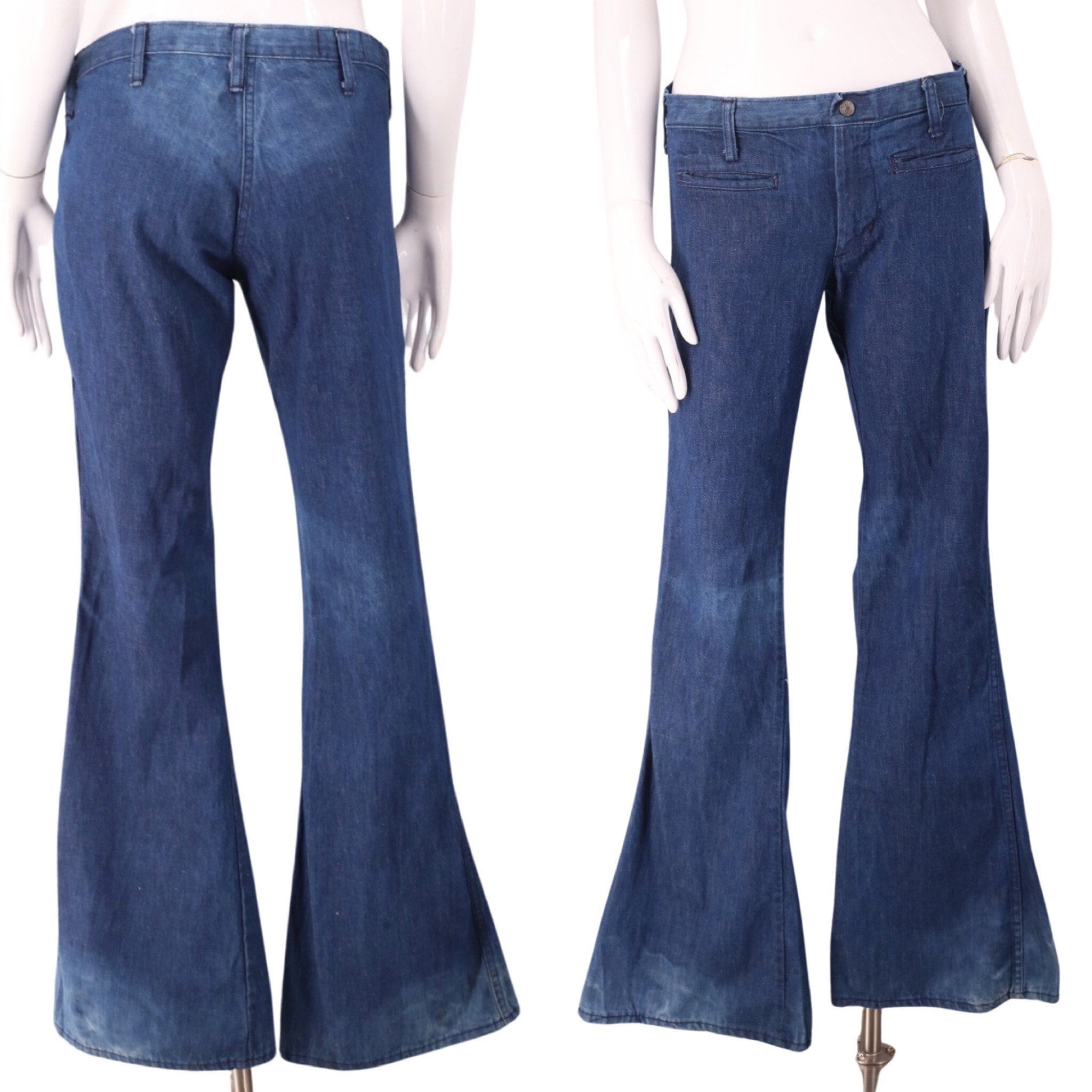 70s Bell bottom denim jeans, zipper back pockets – The Hip Zipper