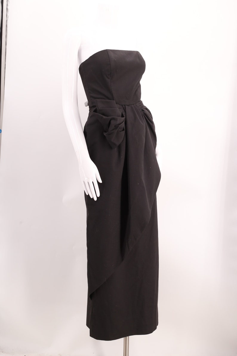 80s VICTOR COSTA black gown, vintage 1980s cocktail dress, cotton column gown size 2 XS image 5