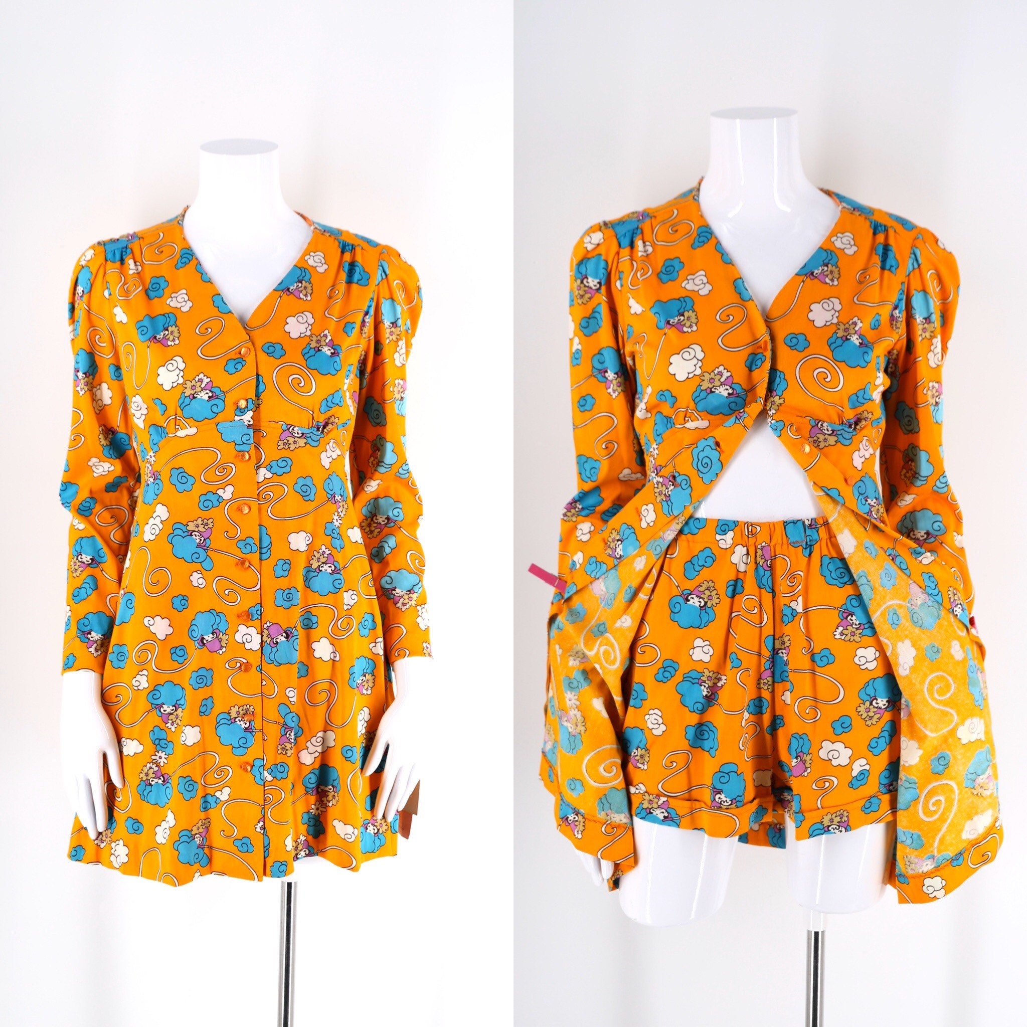 60s novelty face print mini dress hot pants set vintage late 1960s