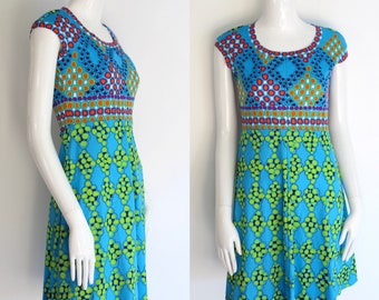 60s ANNE FOGARTY print mini dress /vintage 1960s  graphic bright poly dress sz M