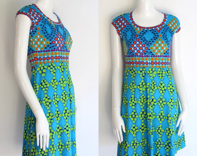 60s ANNE FOGARTY print mini dress /vintage 1960s  graphic bright poly dress sz M