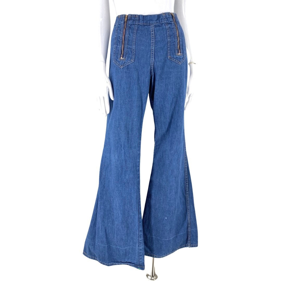 70s double zipper bell bottom jeans 29, vintage 1970s high rise flares, 70s  bells, 70s pants sz 8