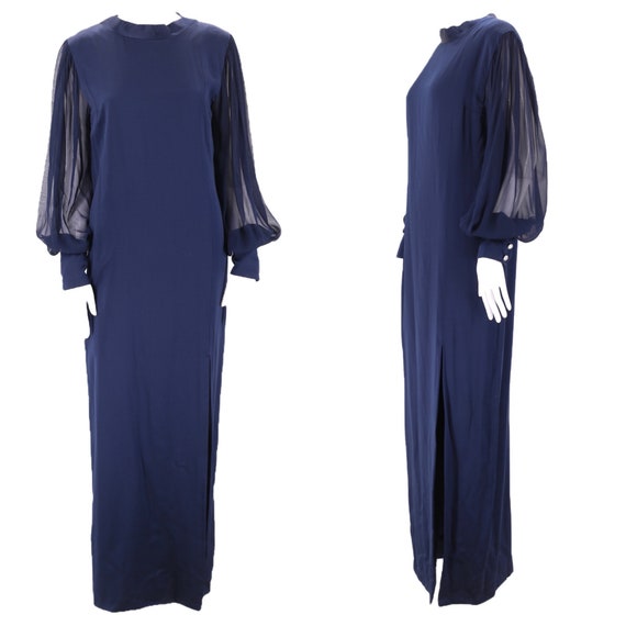 70s PAULINE TRIGERE navy silk column gown 8 / vin… - image 1