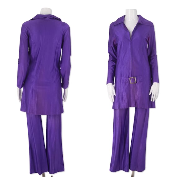 Purple bell bottom jumpsuit deals