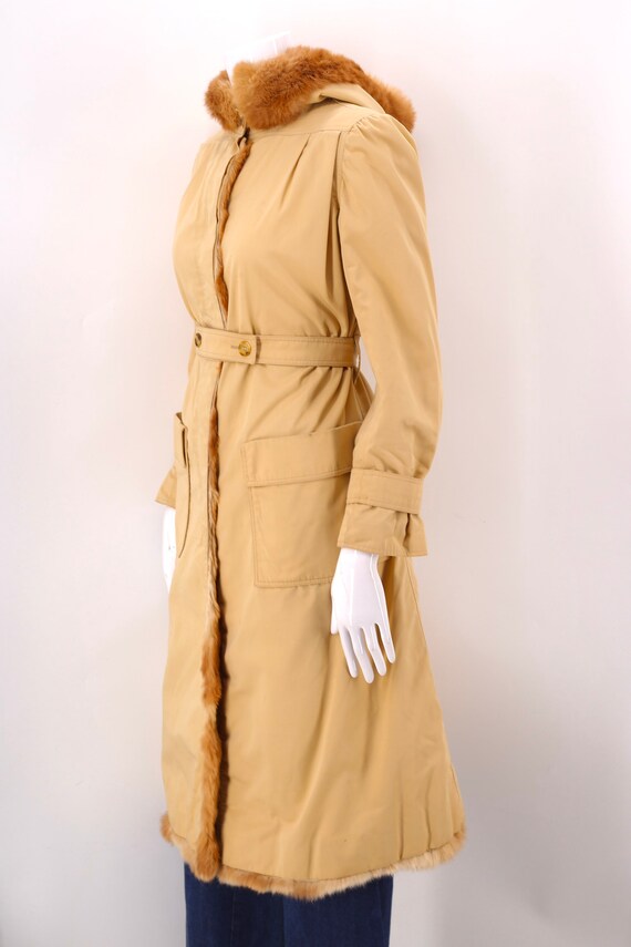 70s COURREGES khaki fur trim trench coat  / vinta… - image 7