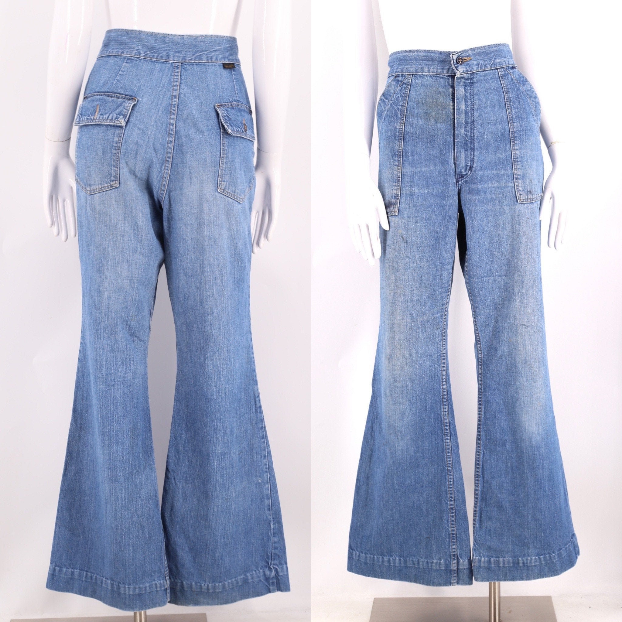 70s Wrangler denim bell bottoms jeans 29 / vintage 1970s worn in 