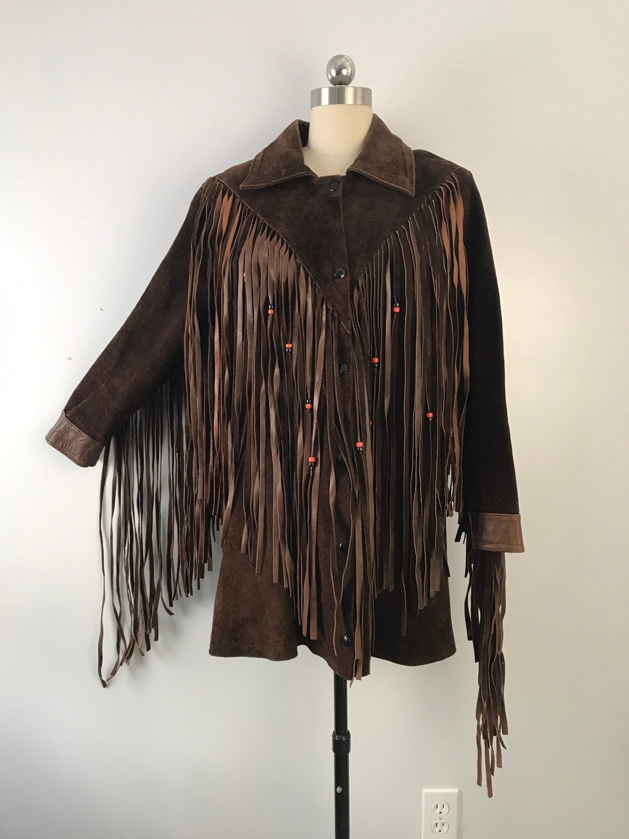 70s ROCK & ROLL brown suede leather ultimate beaded fringe festival ...