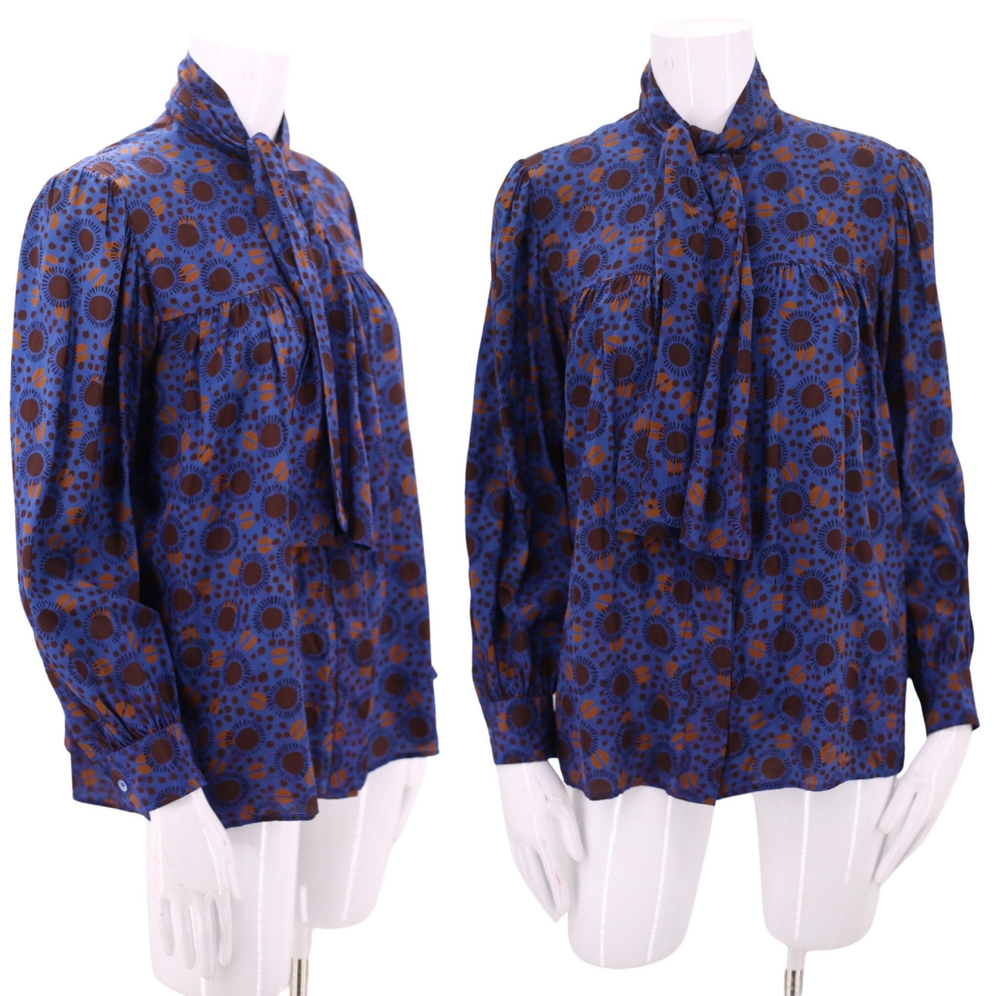 70s YSL silk print tie blouse 8 / vintage 1970s Yves Saint Laurent