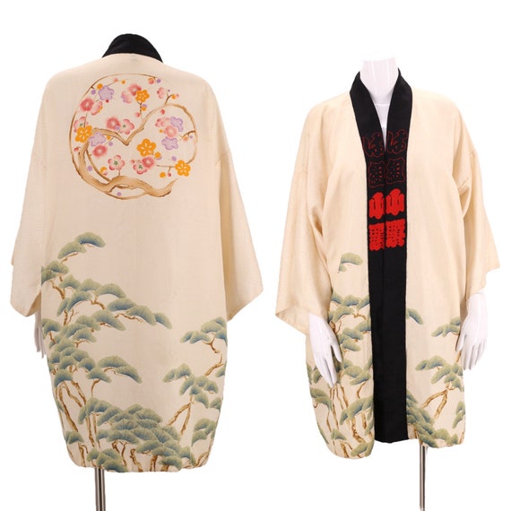 30s silk kimono /Bonsai print silk Japanese kimon… - image 1