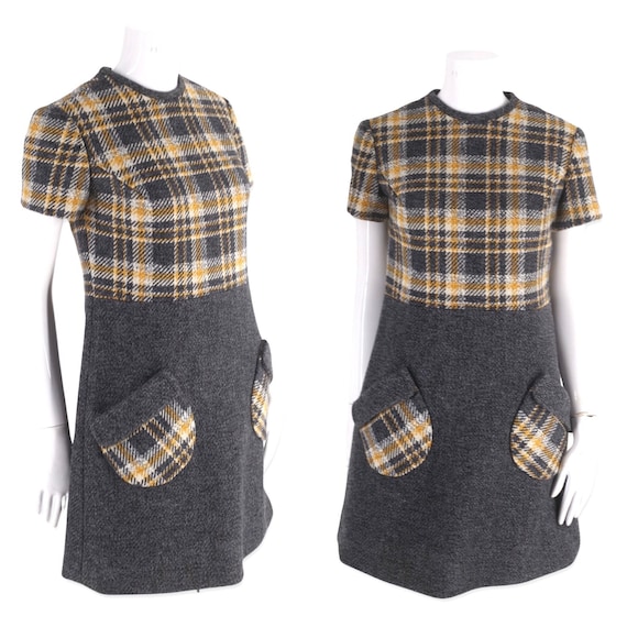 60s mini dress, vintage 1960s MOD wool dress, woo… - image 1