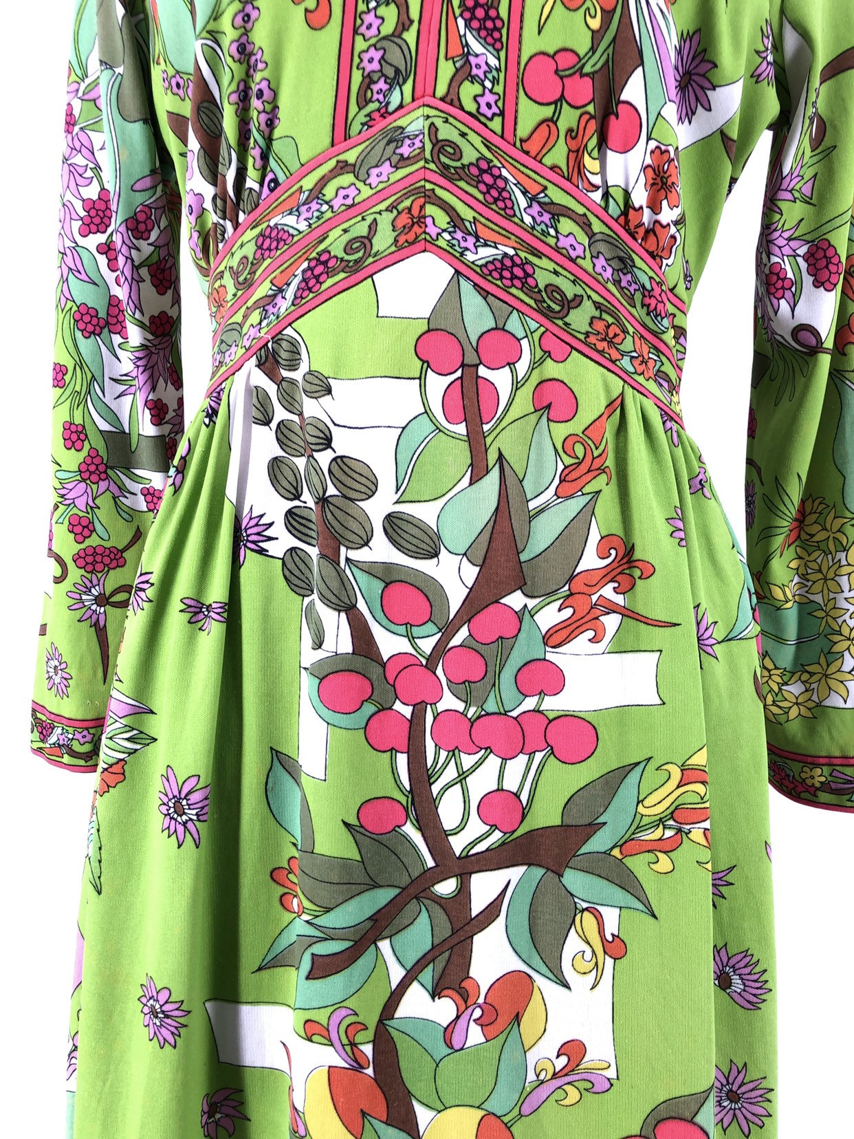 60s MAURICE psychedelic floral and fruit dress L