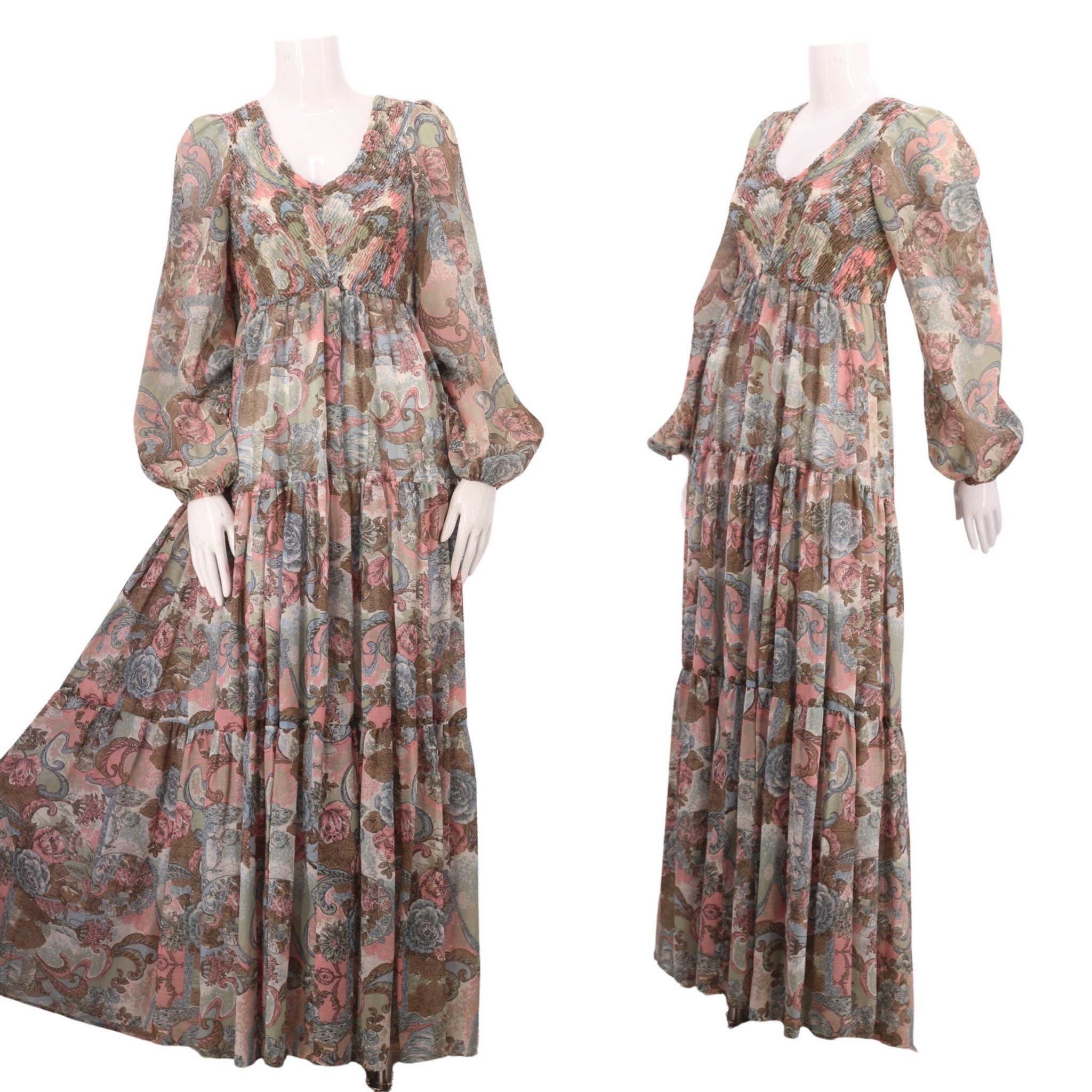 70s fairy smocked maxi dress M-L / vintage 1970s prairie voile maiden ...