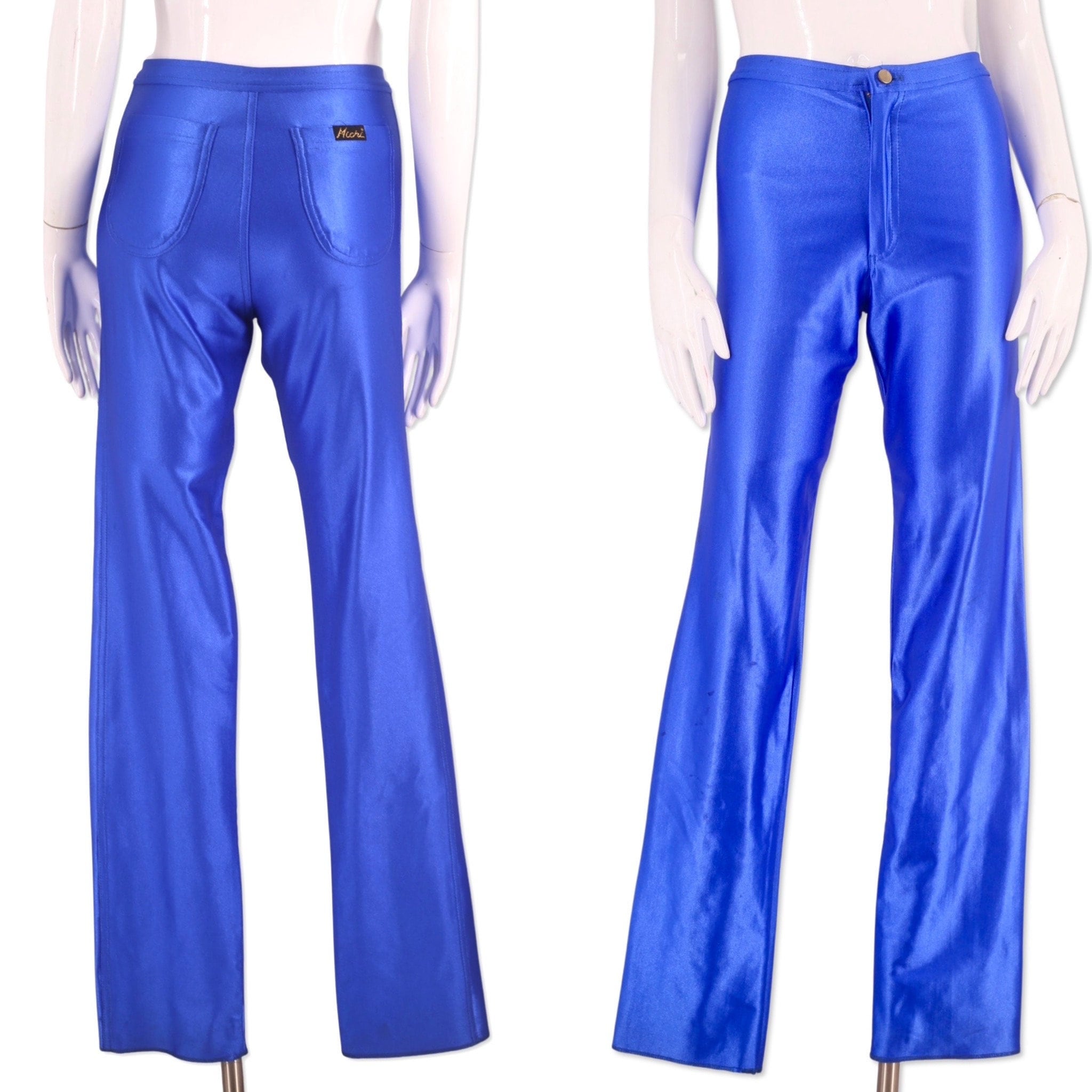 ULTIMATE DISCO DIVA vintage 80s ELECTRIC BLUE Skinny SPANDEX Pants Leggings  skin tight glam L.