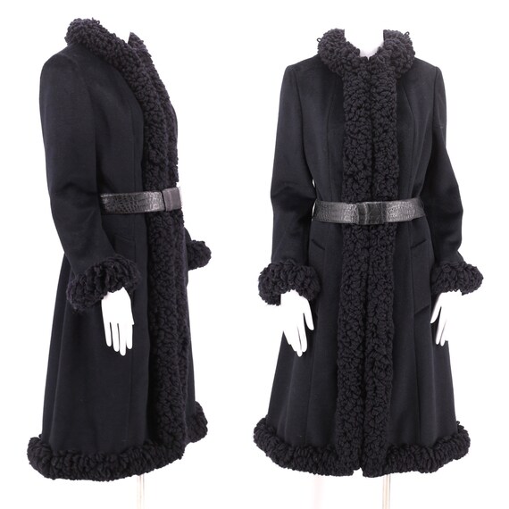 60s LILLI ANN charcoal yarn trim coat M / vintage