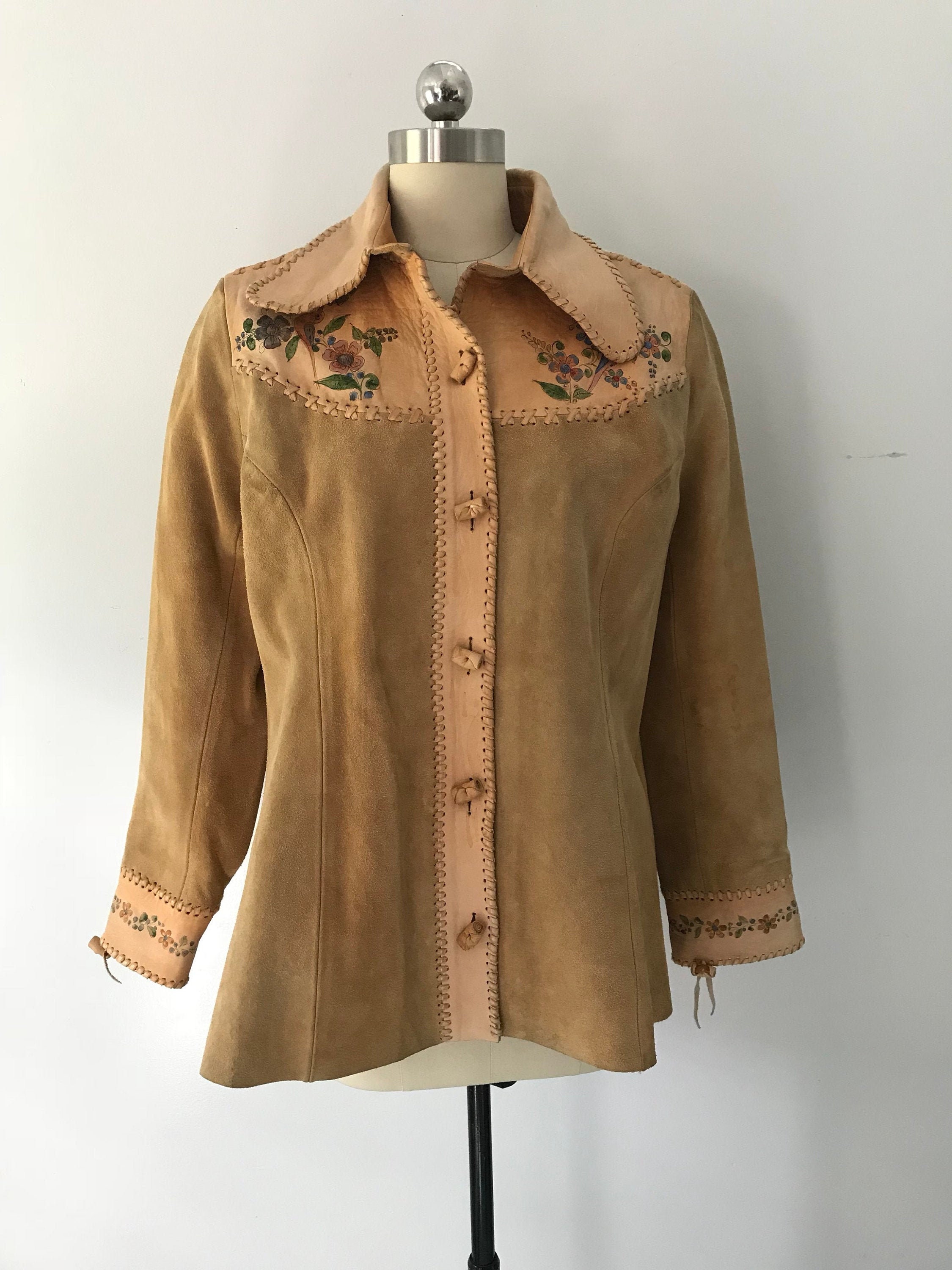 70s CHAR hand painted suede leather whip stitched custom