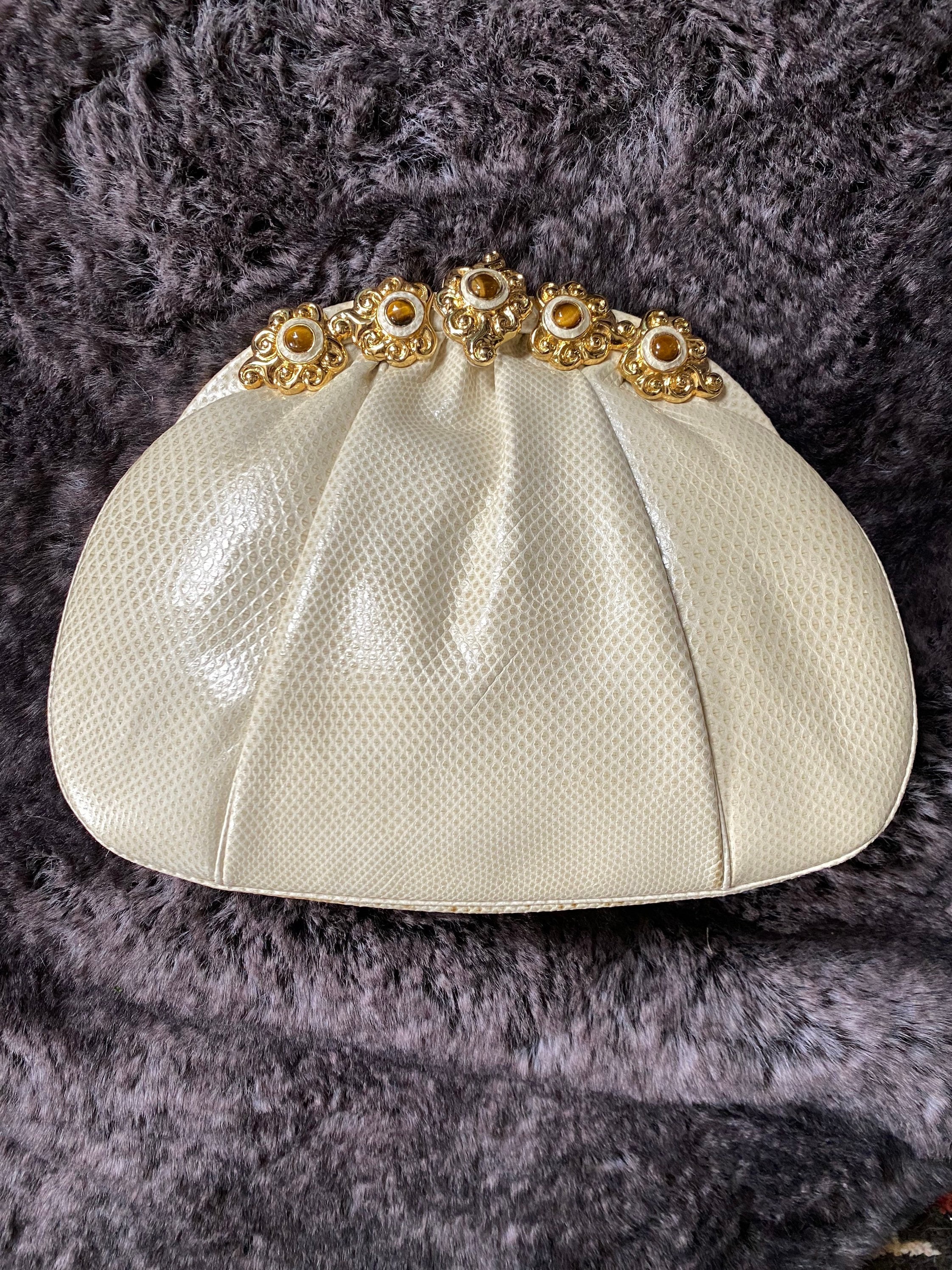 Rodo Lizard Skin Vintage Clutch with Rhinestone Closure - MRS Couture