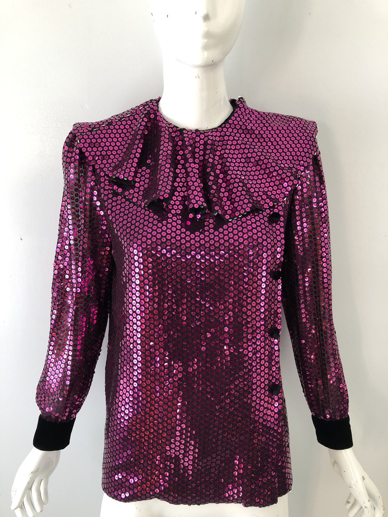 80s CHRISTIAN DIOR magenta sequin evening BLOUSE top designer vintage ...