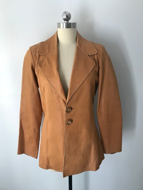 70s OSHWAHKON tailored tan stitched leather BLAZER