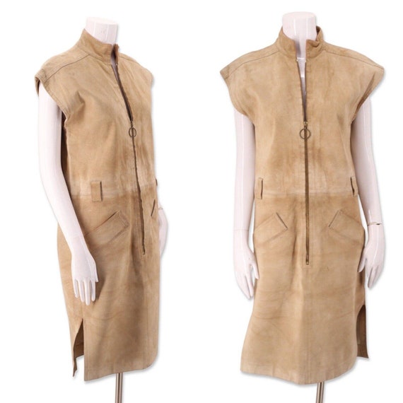 60s YSL suede Safari dress sz 8, vintage 1960s YV… - image 1