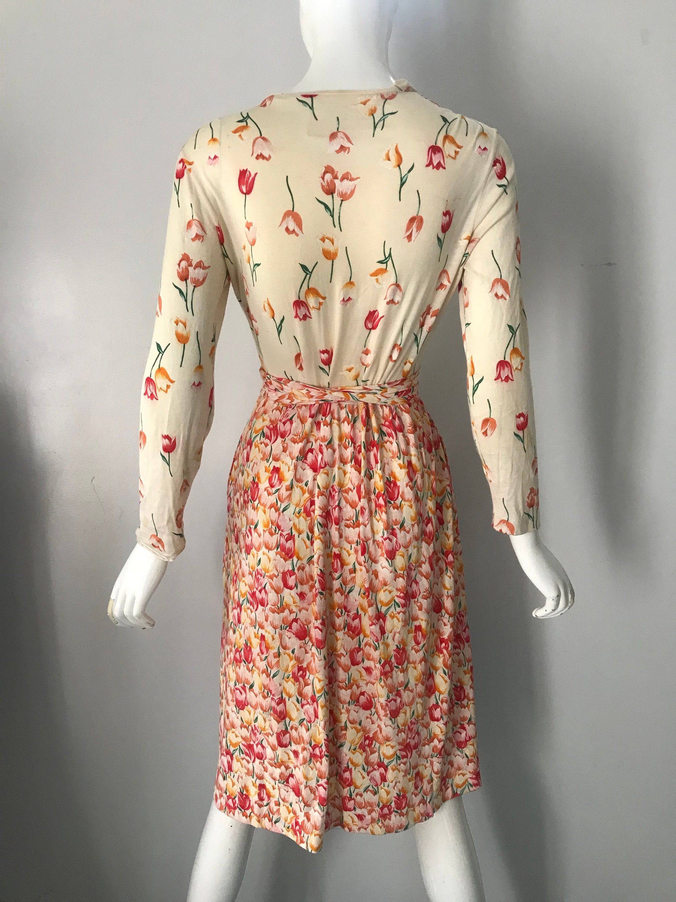 70s DVF tulip print classic cotton rayon wrap DRESS vintage 1970s diane
