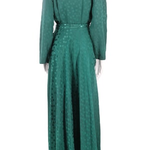 30s rayon Satin emerald dressing gown M / vintage late 1930s 40s dot print zip front dress with wide sweep and sash 1940s S-M image 8