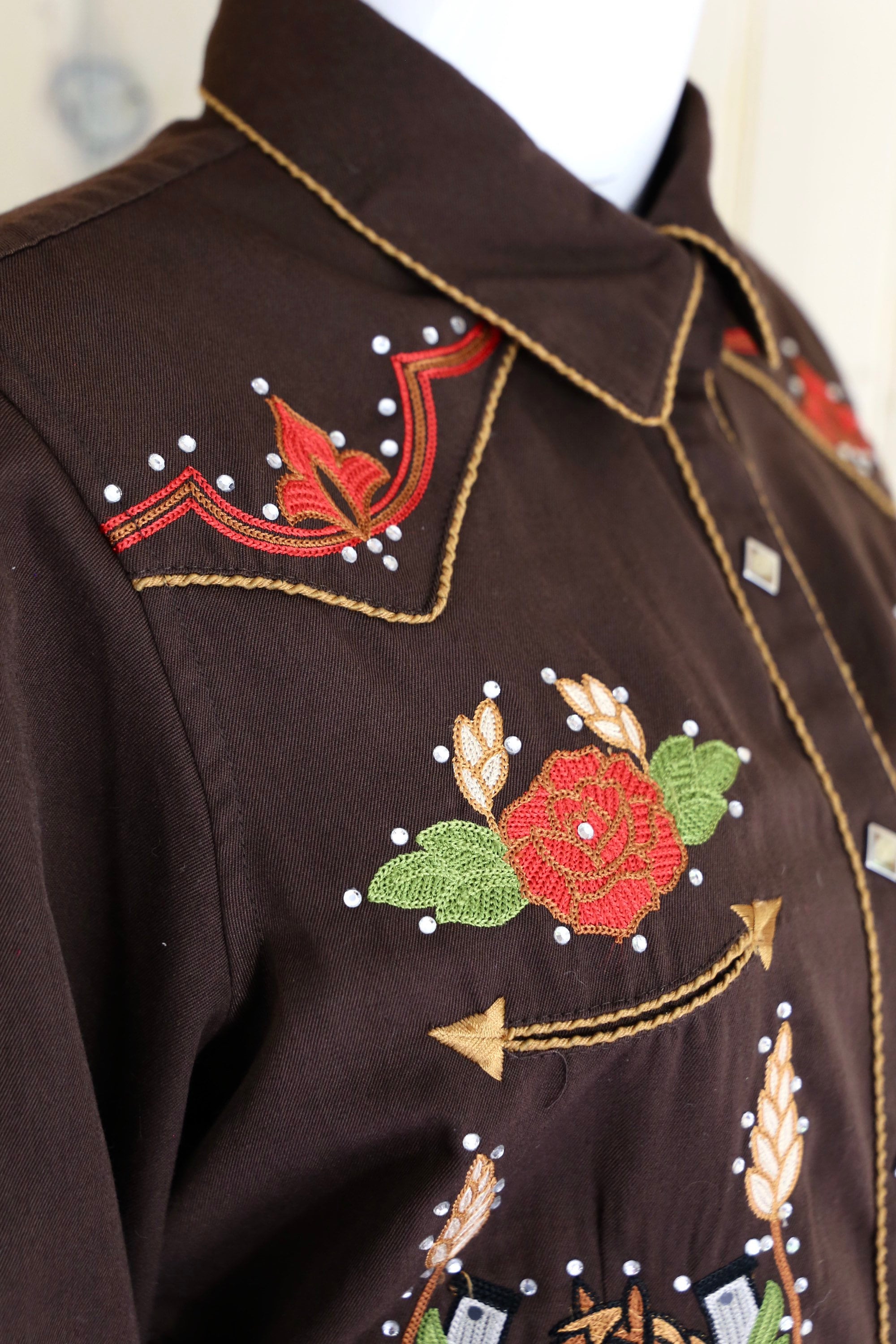 vintage Panhandle Slim rhinestone cowgirl shirt / brown embroidered ...