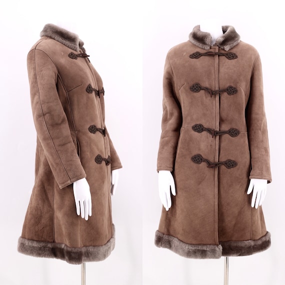 Shearling Trimmed Suede Coat / M