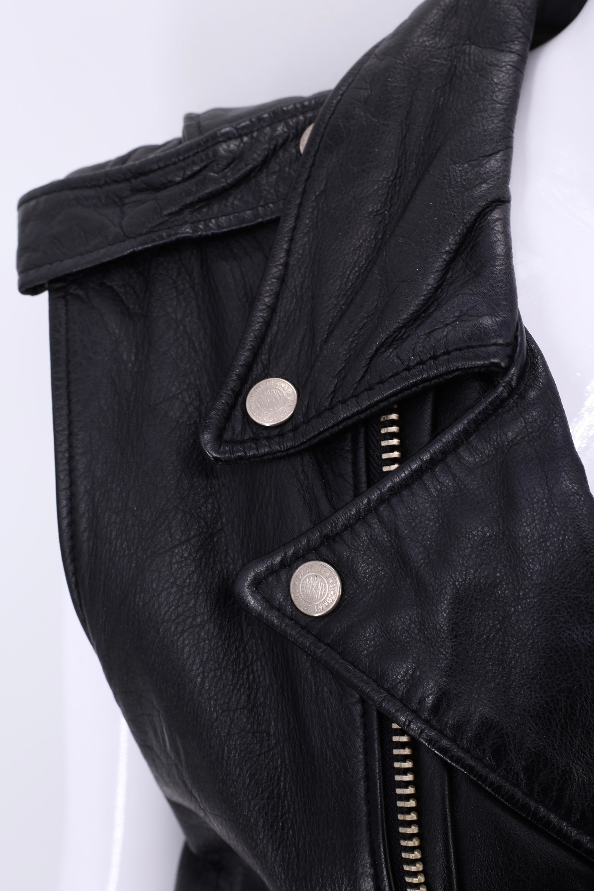 90s DKNY Donna Karan NY Wool Leather Jacket SZ PETITE vtg 1991 BLACK GOLD  BLING