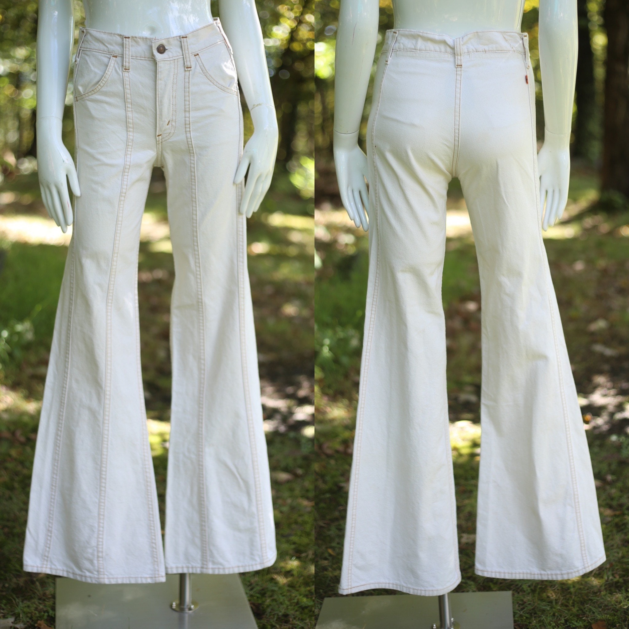 70s LEVIS Orange Tab high waisted off white denim bell bottoms jeans 28 /  vintage 1970s denim flares pants S